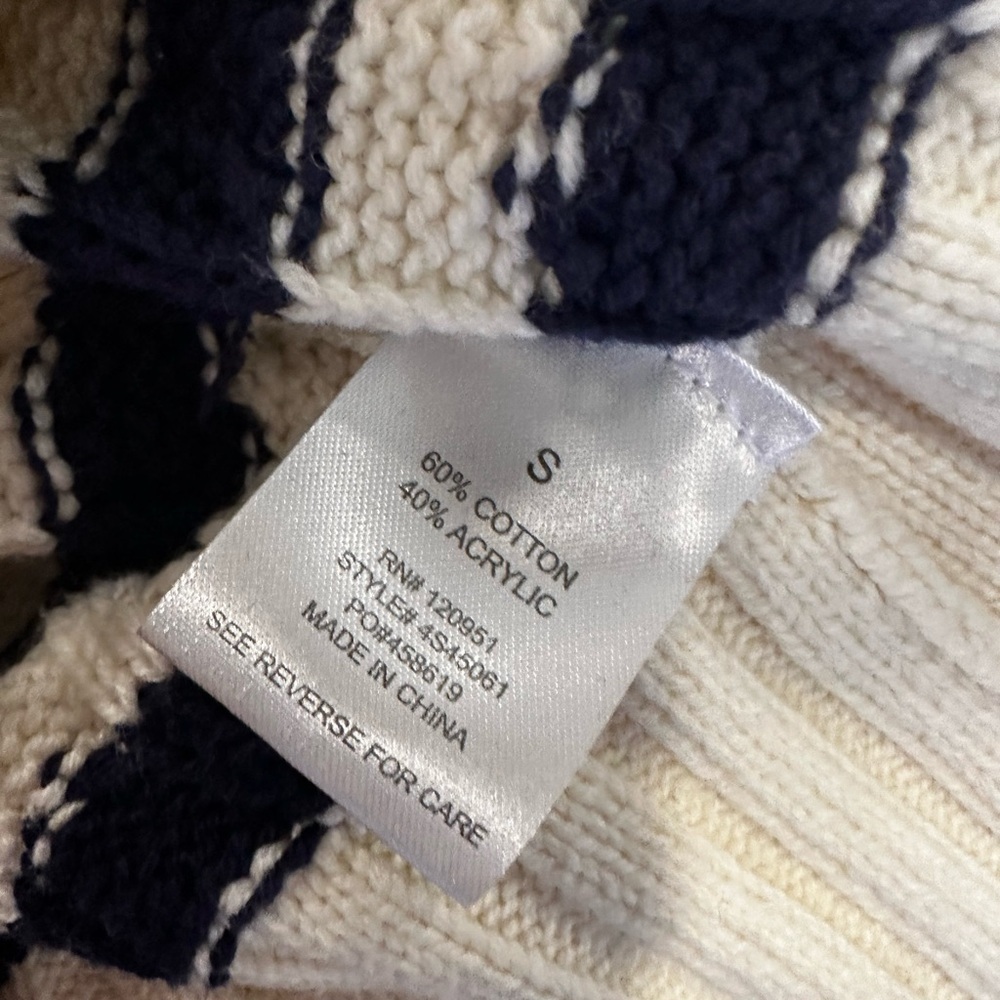 NWT Pink Rose Preppy Cream & Navy  Cable Knit Collared Cardigan. Ribbed Hem. S - Picture 6 of 16